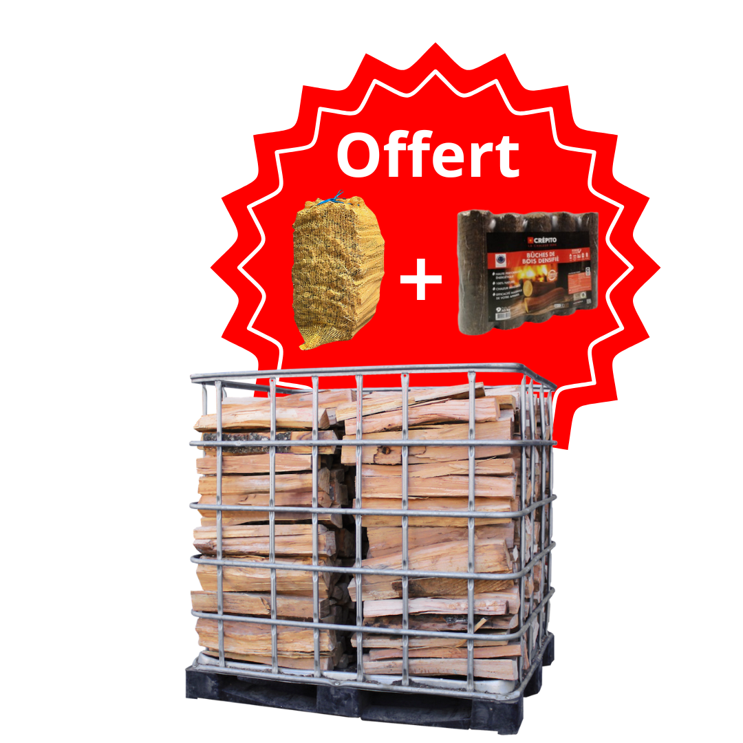 Bûches de 50 cm sur palette (hêtre) + briquettes et bois d'allumage offert